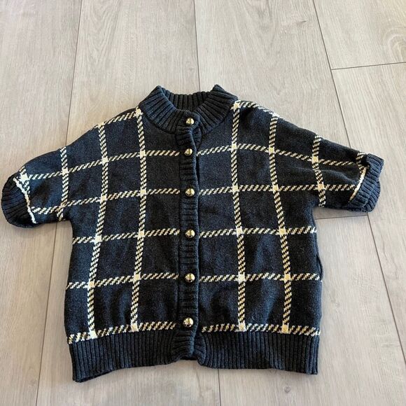 Janie and Jack Baby Girls Windowpane Belted Sweater Gray size 5 - Picture 1 of 7